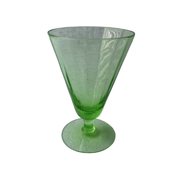 Green Uranium Glass Depression Cup Parfait Footed Panel Optic Fluted Vintage - Picture 2 of 12